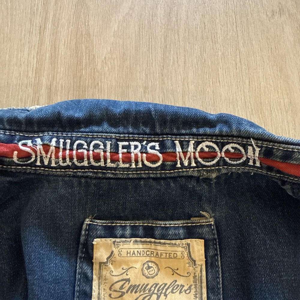 Smugglers Moon Denim Vest Men's L Distressed Painted Y2K Biker Grunge Jean - Picture 6 of 13